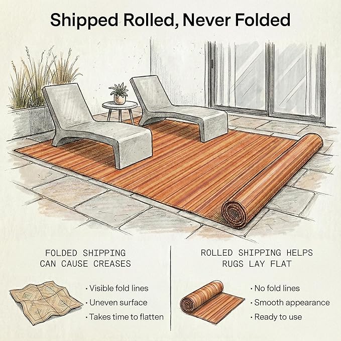 Fab Habitat Stripe Coastal Colorful Outdoor Rug - Waterproof, Crease-Free Fade Resistant, Reversible - Recycled Plastic - Patio Porch Balcony Deck Yard Garden - Cancun Terracotta - 8x10 ft