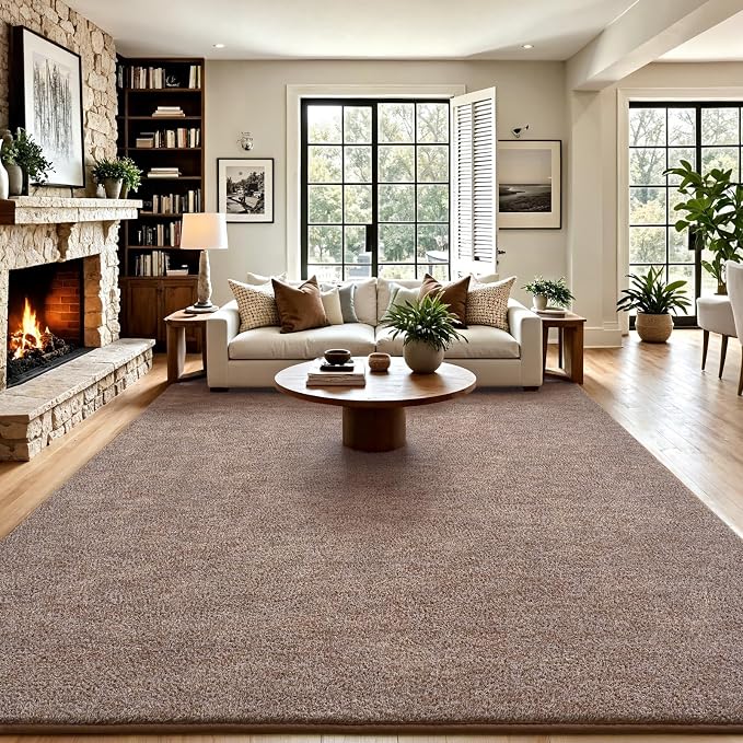 Keeko 7x10 Area Rugs for Living Room,Soft Washable Memory Foam Bedroom Rug | Indoor Throw Rug Low Pile Minimalist Non Slip Carpet for Kids Nursery Classroom Dorm Room Home Decor Brown and White