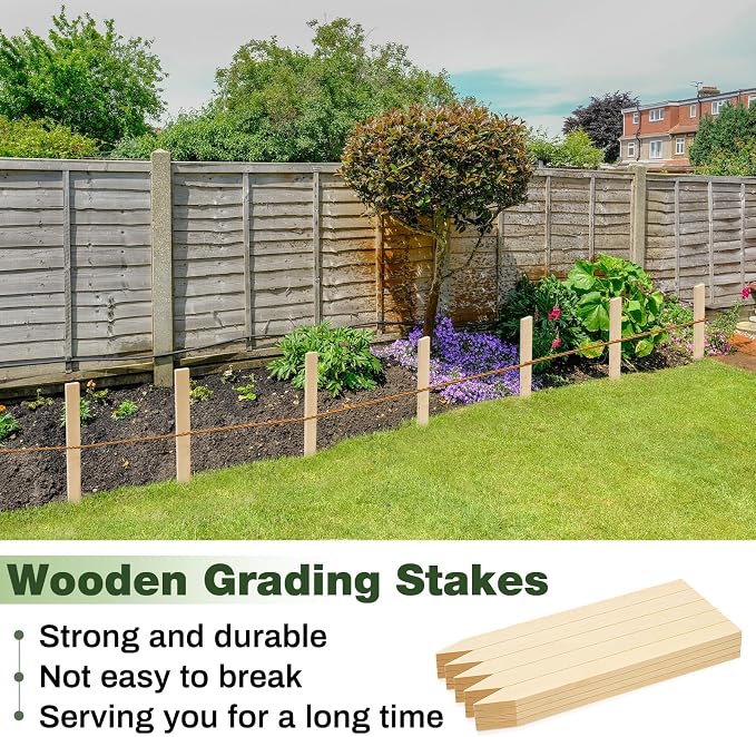 Colingmill 20 Pieces Wooden Garden Stakes 18 Inch Grade and Survey Stakes Wooden Garden and Sign Posts for Plant Support Silt Fence Yard Farm Survey Boundaries Baselines