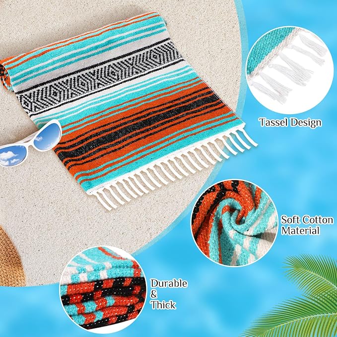 Oudain 4 Pack Mexican Blankets 45 x 70 Inch Woven Serape Throw Blanket, Baja Yoga Blanket for Beach Picnic Camping Boho Couch Decor Travel Outdoor (Delicate Color)