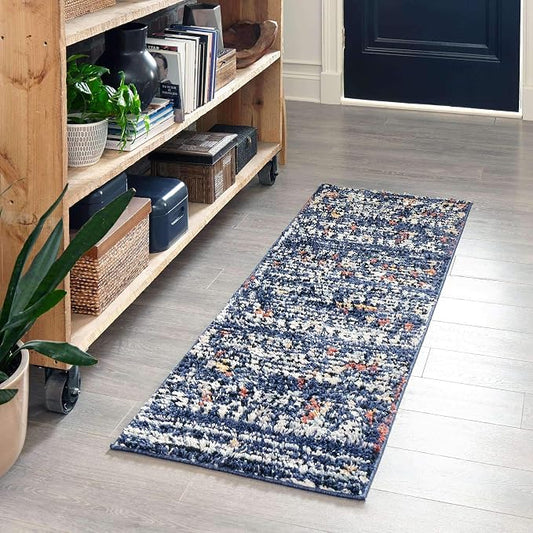 Unique Loom Morocco Collection Abstract Border, Diamond, Bohemian Area Rug (2' 7 x 10' 0 Runner, Navy Blue/Black)