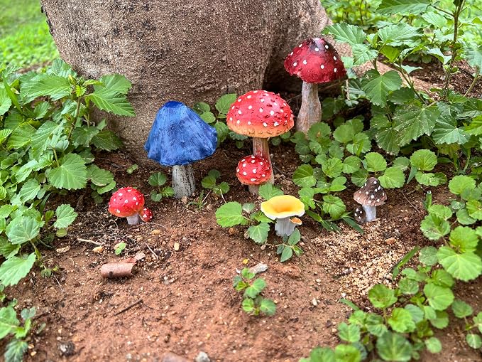 6 PCS Mushroom Decor Fairy Garden Accessories Outdoor - Assorted Sizes Resin Garden Mushrooms, Colorful Mushroom Figurines Yard Art Ornaments for Lawn, Patio, Plant Pot Decor (Four Set)