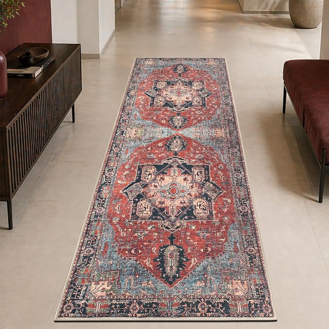 Keen Home Design Vintage Washable Runner Rug, Non-Slip Low Pile, 2x12 | Machine Washable Cotton Chenille, 0.25In Low Pile, Rubber Non-Slip Back; Hallway, Kitchen, Dining Room, Entryway
