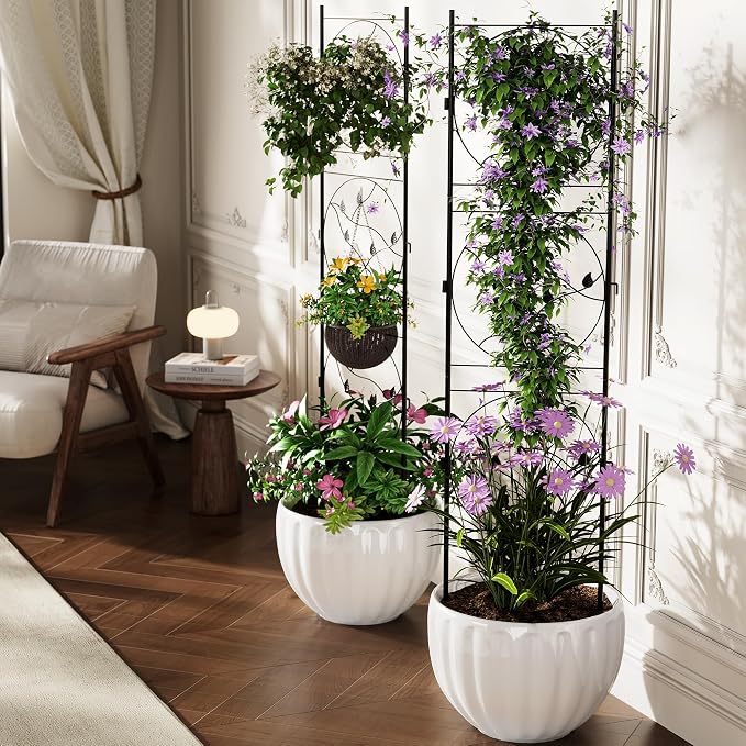 GarveeTech 2 PCS 21x72 in Black Metal Garden Trellis, Rustproof Plant Support for Climbing Roses, Vines, Vegetables & Flowers, Outdoor/Indoor Trellis for Potted Plants, Houseplants & Patio Gardening