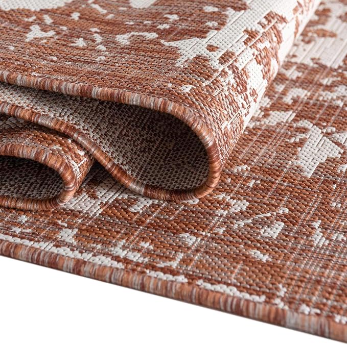 Unique Loom Outdoor Collection Area Rug - Dubai (7' 10' Square, Rust Red/ Ivory)