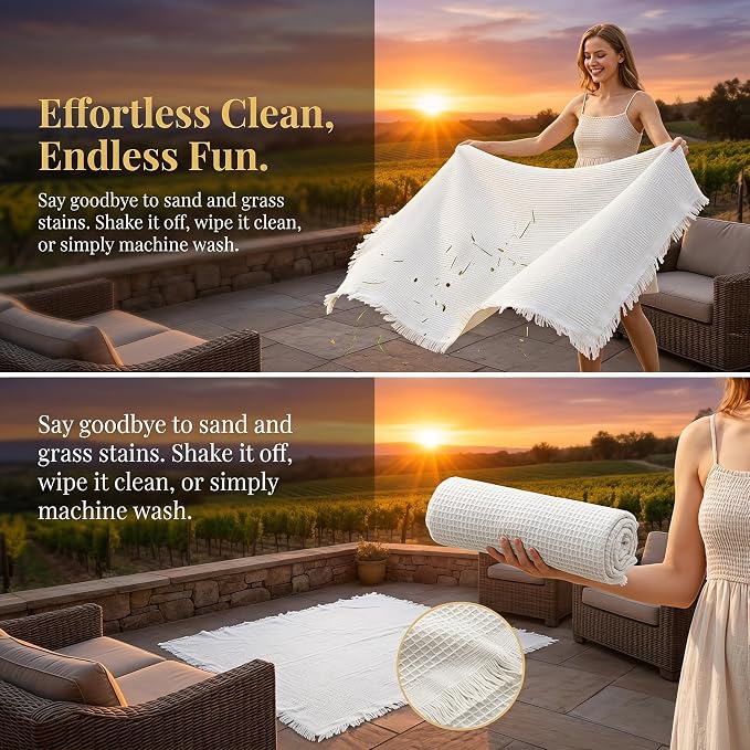 70"x 70" Picnic Blanket Extra Large,Layer Outdoor Blanket for 5 to 7 Adults,Camping Grass Lawn Park Accessories Cute Couple Gifts Ideas Wedding Registry for Park, Beach (Cream)