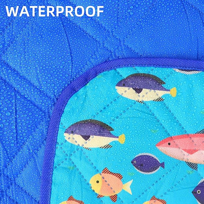 Picnic Blanket, 80x80 Inches, White Fish Pattern, Double Thickened with 150g Cotton, Portable Foldable with Leather Carry Strap