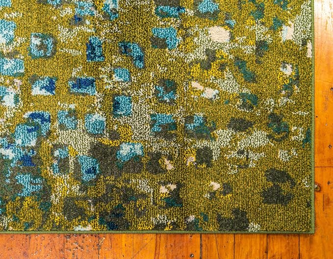 Unique Loom Jardin Collection Colorful, Vibrant, Abstract, Modern Area Rug (10' 6 x 16' 5 Rectangular, Green/ Olive)