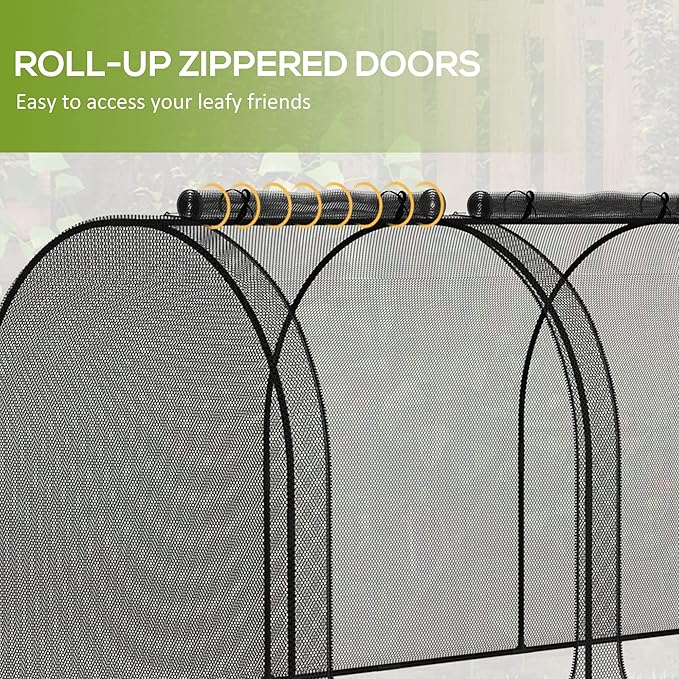Outsunny 9' x 4' Crop Cage, Plant Protection Tent with Three Zippered Doors, Steel Frame, Storage Bag and 4 Ground Stakes, for Garden, Yard, Lawn, Black