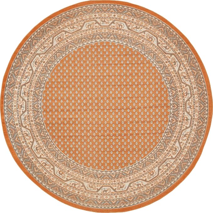 Unique Loom Williamsburg Collection Traditional Border with Dotted Center Area Rug, Round 8' 0" x 8' 0", Orange/Beige