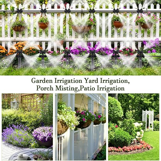 50FT Drip Irrigation System Kit, Garden Watering System with Quick Connectors 1/4 inch Drip Tubing & Quick Connect Fittings Adjustable Mist, Watering System for Outdoor Plants