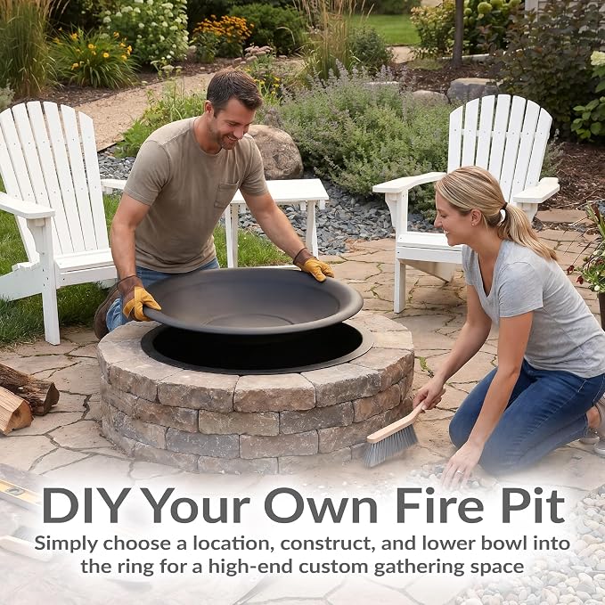Sunnydaze Round Steel Outdoor Fire Pit Bowl Replacement Insert for DIY Ring or Existing Stand - Wood-Burning Backyard Patio Firepit for Outside - 32.75" Outer / 24" Inner Diameter - Black