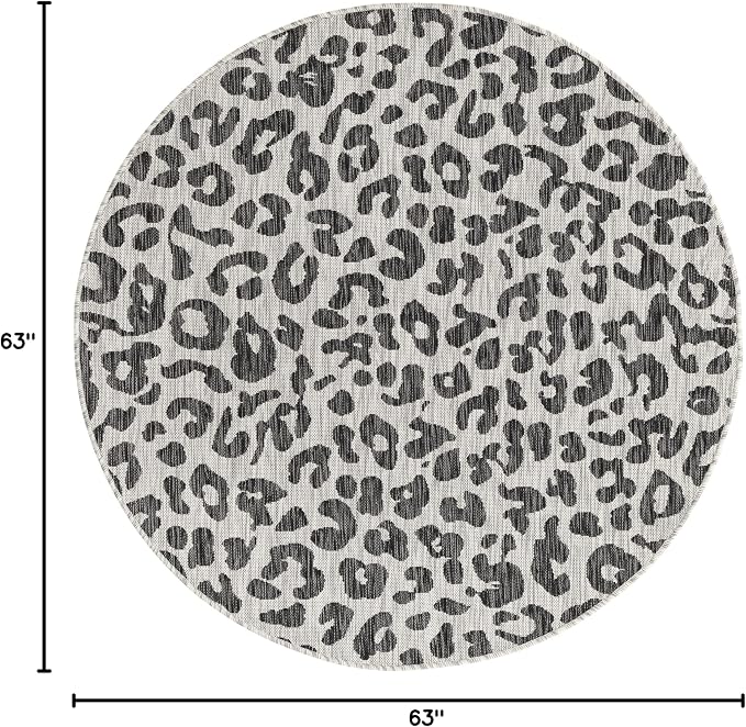 Unique Loom Outdoor Safari Collection Area Rug - Leopard (5' 3" Round, Light Gray/ Gray)