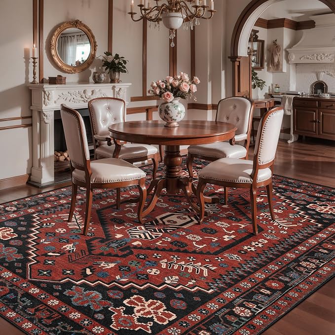 Ciicool 5x7 Area Rugs,Washable Large Boho Carpet for Living Room Bedroom | Oriental Low-Pile Soft Vintage Non-Slip Indoor Throw Carpet for Kitchen Bedside Bathroom Dining Room Foyer Decor