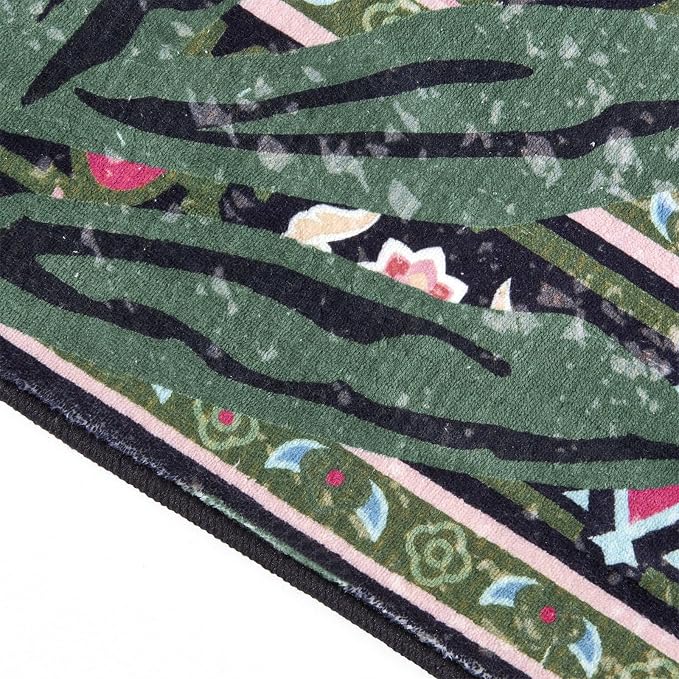 Oriental Tropical Hallway Runner Rug 2x8 Washable, Thin Stain Resistant Black Boho Runner Rug for Entryway Kitchen Bedroom Laundry, Vintage Abstract Hippie Botanical Long Floor Carpet