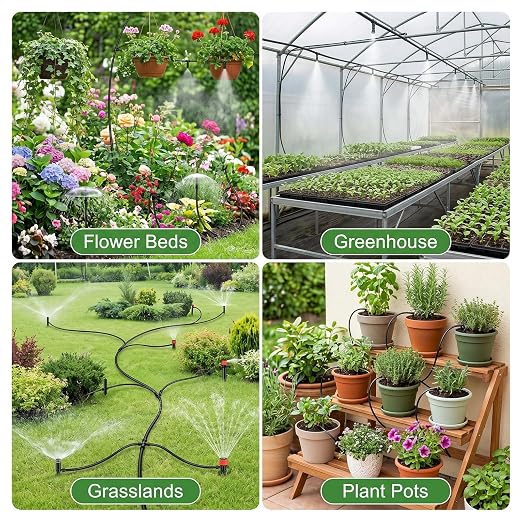 Drip Irrigation Kit – 230FT Automatic Garden Watering System with Quick-Connect 1/4" & 1/2" Fast-Lock Tubing, Adjustable Nozzles & Sprinklers for Greenhouse, Lawn, Potted Plants