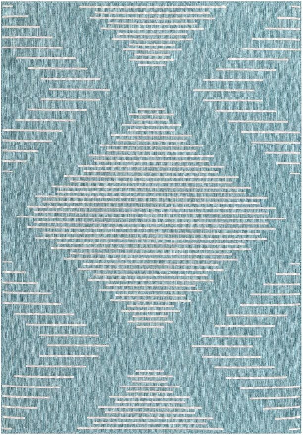 Unique Loom Outdoor Modern Collection Area Rug - Tambor (7' 1" x 10' Rectangle, Light Aqua/ Ivory)