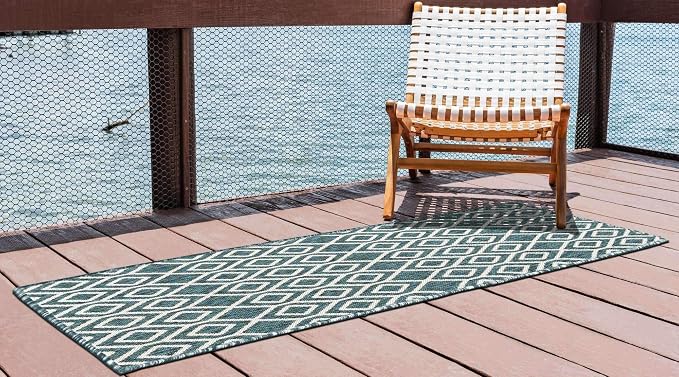 Jill Zarin Outdoor Collection Area Rug - Turks and Caicos (2' x 6' Runner Teal/Ivory)