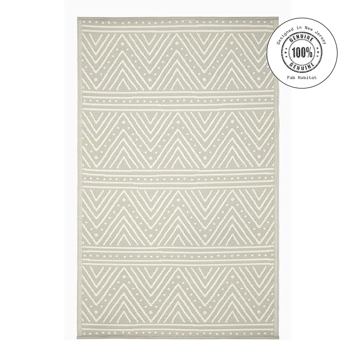 Fab Habitat Chevron Outdoor Rug - Waterproof, Fade Resistant, Crease-Free - Premium Recycled Plastic - Striped - Patio, Porch, Deck, Balcony - Patan - Beige - 5 x 8 ft