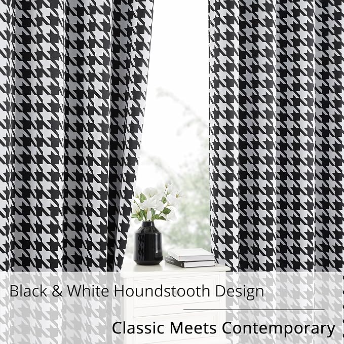 Black and White 100% Blackout Curtains for Bedroom/Living Room, Energy Saving & Privacy, Noise Control, Grommet, W52×L84, 2 Panels