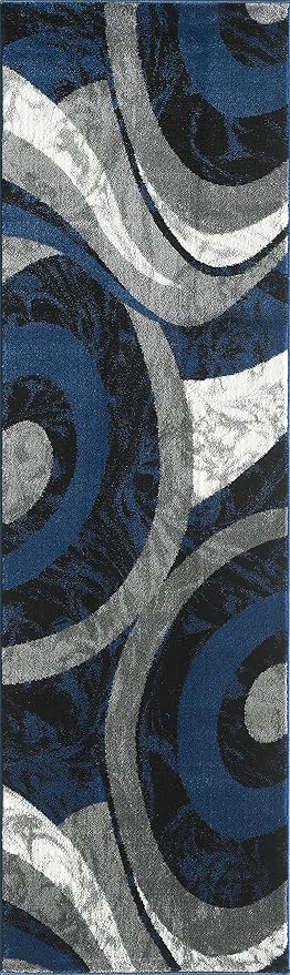 Yafa Home Fashion Modern Contemporary Swirls Design Area Rug, Luxurious, Elegant, and Fashionable Area Rug (Navy, 2 ft X 7 ft)