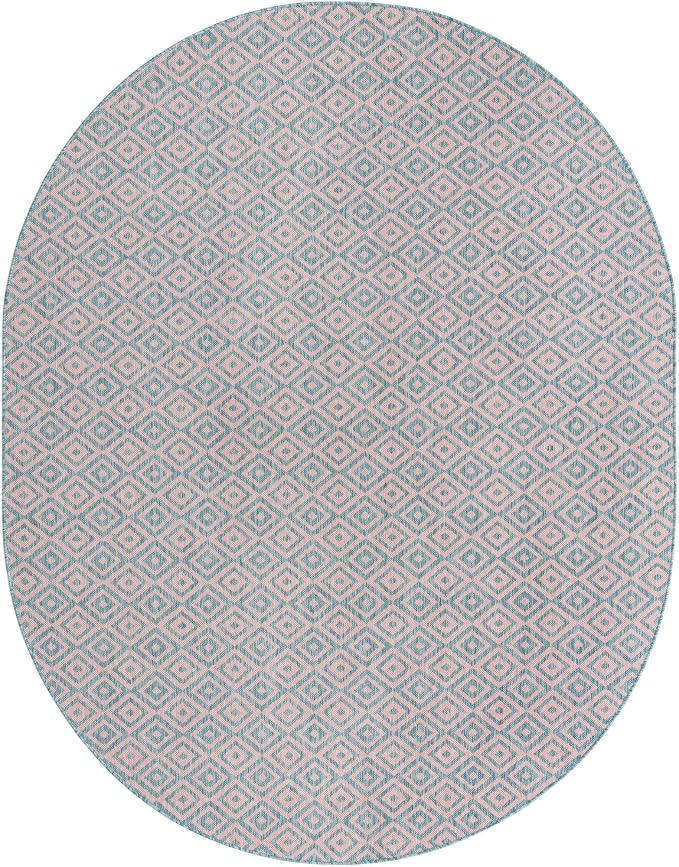 Unique Loom Jill Zarin Jill Zarin Outdoor Collection Area Rug - Costa Rica (7' 10" x 10' Oval, Pink and Aqua/Light Blue)