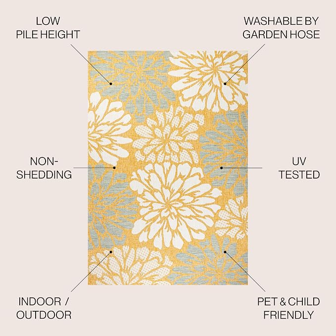 JONATHAN Y Floral Textured Weave Indoor Outdoor Area Rug 3X5 Yellow/Cream, Zinnia Modern for Backyard, Patio, Porch, Easy-Cleaning, High Traffic, Pet-Friendly, Non-Shedding (SMB110G-3)