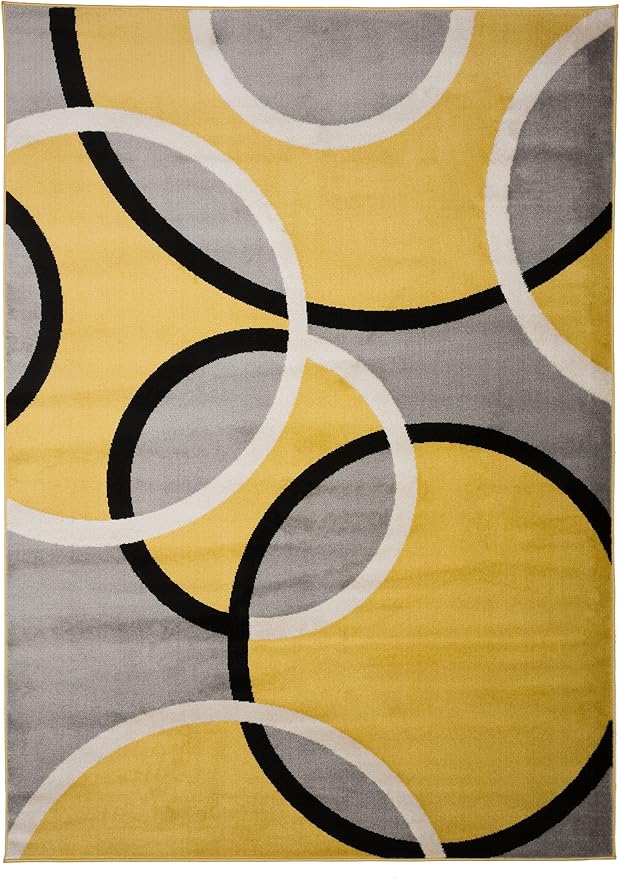 Rugshop Abstract Circles Contemporary Area Rug Yellow 7'10" x 10'2" | Fade-Resistant, Rectangular, Size 7'10" x 10'2", Living Room, Bedroom, Dining Room, Home Office, Kitchen, Entryway, Hallway