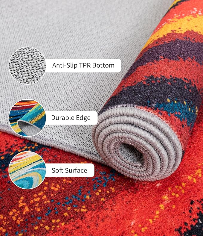 Abstract Colorful Area Rugs 5x7,Uniqe Milky Way Cool Rugs Washable,Spiral Galaxy Funky Rug for Bedroom,Non Slip Art Rug for Kitchen,Dining Room,Living Room