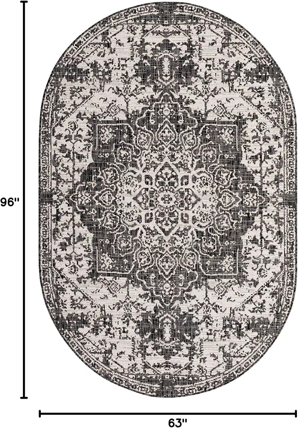 Unique Loom Outdoor Collection Area Rug - Dubai (5' 3" x 8' Oval, Charcoal Gray/ Ivory)