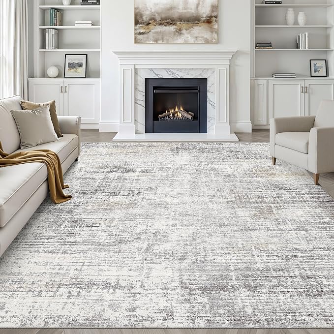 LOONGRUG 8x10 Area Rugs Washable Neutral Modern Living Room Rug Gray Beige | Abstract Soft Stain Resistant Indoor Non-Slip Carpet for Bedroom Nursery Kids Office Playroom Dining Room