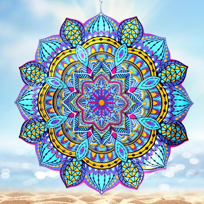 Wind Spinner Mandala Colorful Lily,12In Stainless Steel Wind Spinners Outdoor,3D Hanging Kinetic Sculptures,Yard Art Decorations,Garden Decor,Gifts for Women,Mother,Men,Father,Holidays