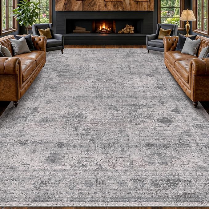 Modern Cement Grey 8x10 Large Area Rugs for Living Room, Minimalist Neutral Abstract Distressed Washable Ultra Soft Rug for Bedroom Under Bed, Stain Resistant Low Pile Anti-Slip