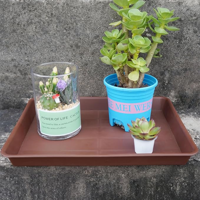 VUWEZ Rectangle Plant Tray, Plant Drip Tray, Plant Pot Saucers, Plant Germination Trays, Plant Saucers, 14.5'' x 11'' x 1.5'' (2 pack), Chocolate
