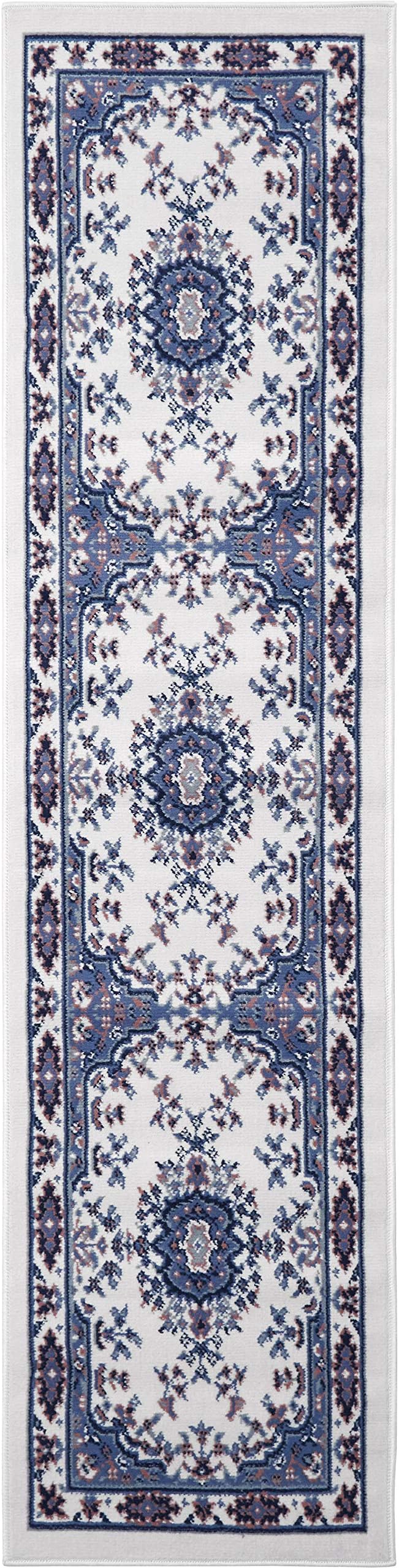 Home Dynamix Premium Sakarya Traditional Medallion Runner Area Rug, Ivory/Blue, 1'9"x7'2"