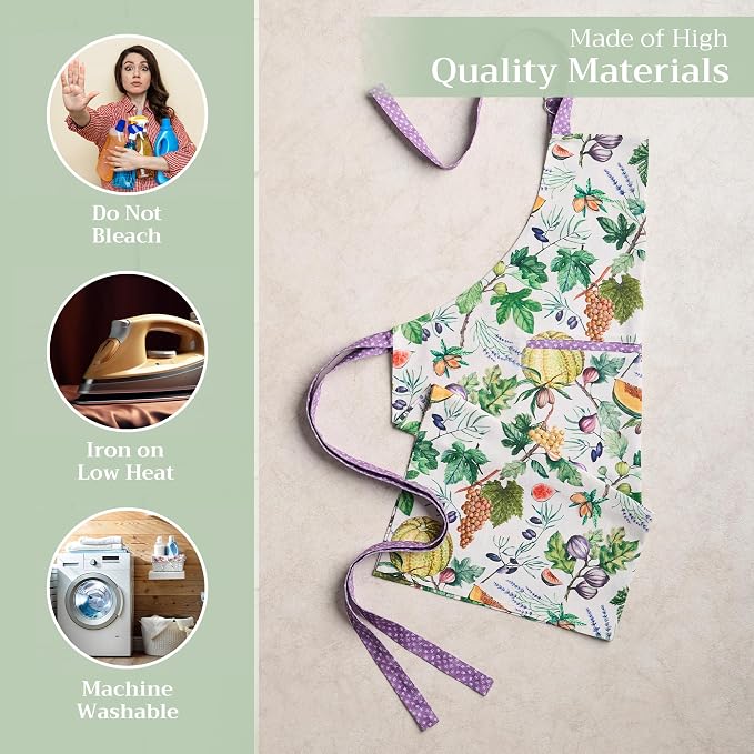 Maison d' Hermine Aprons for women with Pocket 100% Cotton (27.50"x31.50") | Adjustable Neck Strap & long ties Apron Men Chef Wedding Cooking Gardening Server Maid