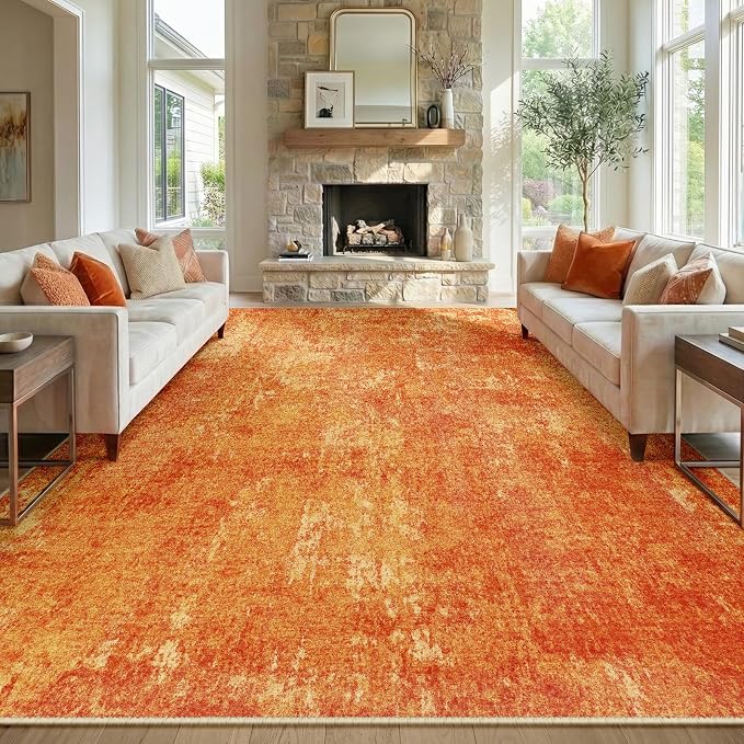 RELEANY Washable 5'x7' Abstract Area Rug for Living Room Orange | Carpet for Bedroom, Kitchen, Office, Hallway and Entryway, Printed Pattern, Non‑Slip, Soft, Stain‑Resistant, Easy to Clean