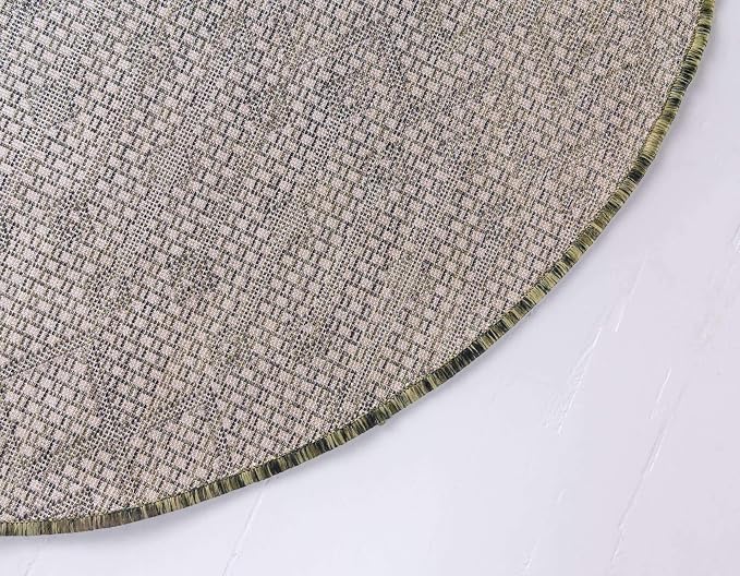 Unique Loom Outdoor Trellis Collection Area Rug - Tribal Trellis (3' 3" Round, Green/ Natural)