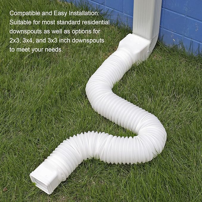 plusgutter White-2pack Rain Gutter Downspout Extensions Flexible, Drain Downspout Extender,Down Spout Drain Extender, Gutter Connector Rainwater Drainage,Extendable from 21 to 68 Inches