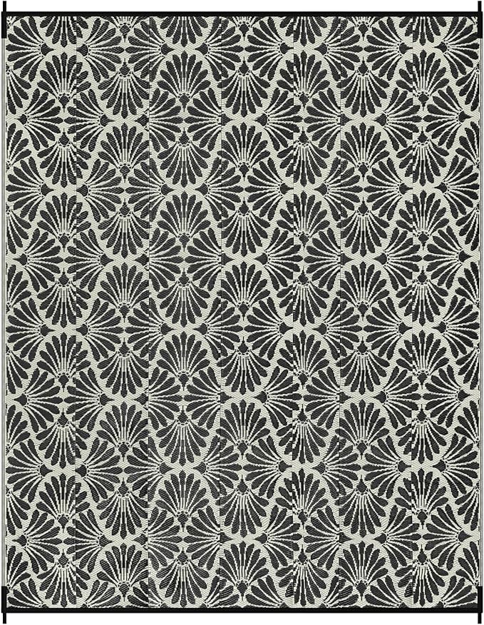 Lahome Outdoor Patio Rugs 8x10 Waterproof, Boho Outdoor Plastic Straw Rug for Porch, Stain Resistant Mats for Backyard Garden Deck Camping Outside, Black White,8'x10'