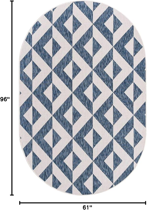 Unique Loom Outdoor Collection Area Rug - Napa (5' 1" x 8' Oval, Blue/ Ivory)