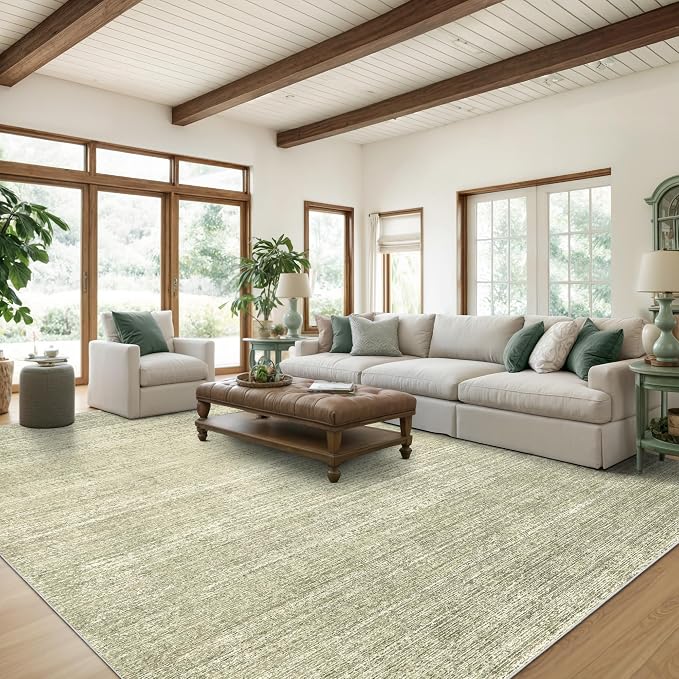 Valenrug Washable Rugs 5x7, Non Slip Large Area Rugs for Living Room, Green | Soft Low Pile, Thin & Lighweight Carpet, Folable Stain Resistant Modern Indoor Floor Mat for Bedroom, Dining Room, Home Decor
