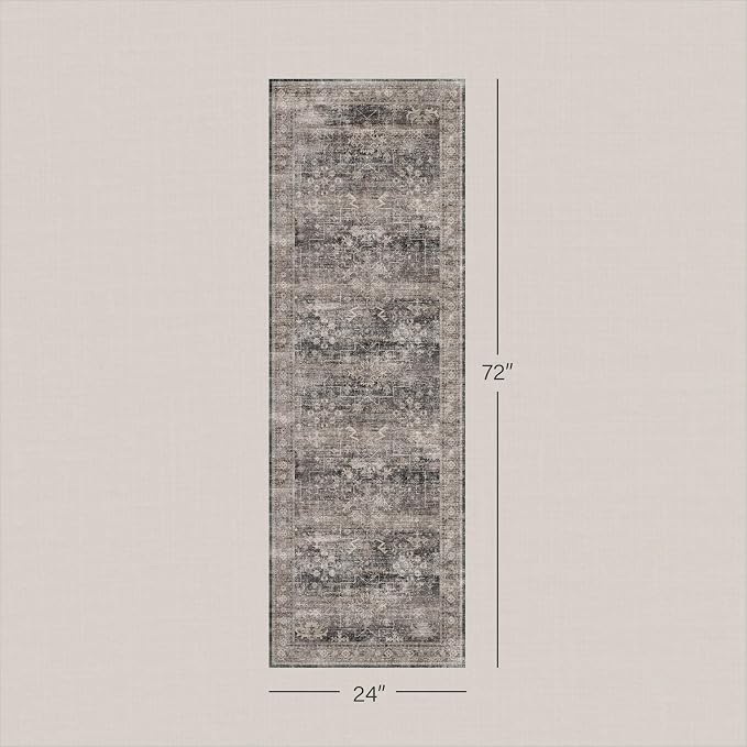 Washable 2x6 Runner Rug for Hallway, Low Pile Non-Slip Stain Resistant Bathroom Rug, Charcoal Stone Long Kitchen Runner Rugs, Modern Farmhouse Eclectic Mat for Laundry Room, Moody Décor