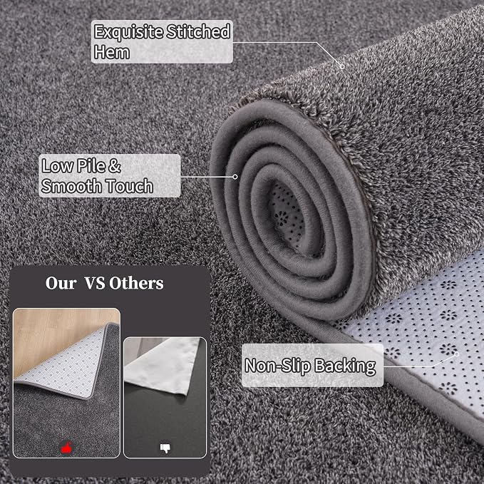 Keeko 3x5 Area Rugs for Living Room,Soft Washable Memory Foam Bedroom Rug | Indoor Throw Rug Low Pile Minimalist Non Slip Carpet for Kids Nursery Classroom Dorm Room Home Decor Dark Grey and White
