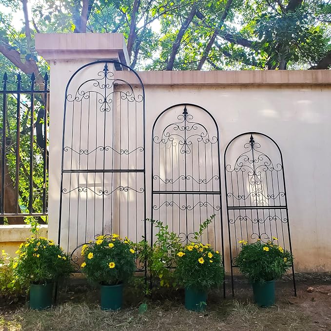 Garden Trellis for Climbing Plants 59" H x 21.6" W Metal Unique Design Decorative Garden Structure Weather-Resistant Trellises Outdoor Decor Flowers Roses Vine Ivy Clematis