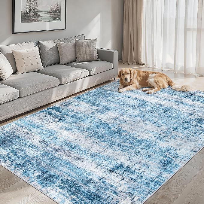 PLHXFR 6x9 Area Rug Living Room: Modern Abstract Washable Carpet Blue | For Bedroom Dining Room Farmhouse Nursery Home,Machine washable,Non Slip,Large Soft Neutral,Stain Resistant, Indoor Floor