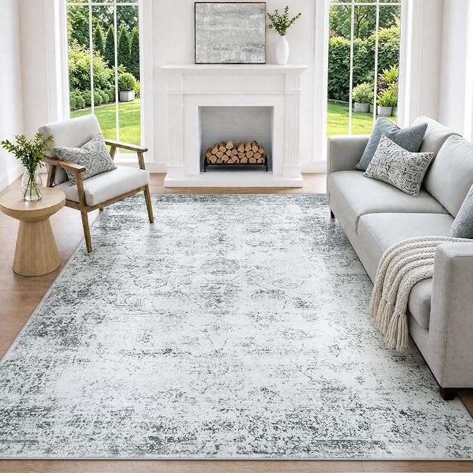 5x7 Washable Area Rug Modern Abstract for Living Room Bedroom Gray | Soft Indoor Carpet,Anti-skid Backing,Water Repellent,Non-shedding, Suitable for bedroom dining farmhouse nursery home office