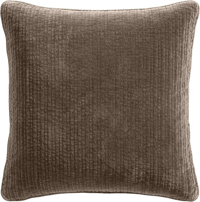 HiEnd Accents Stonewashed Velvet Quilted Euro Sham, 27x27 inch, Cocoa Solid Color, Classic Traditional Rustic Style Luxury Bedding