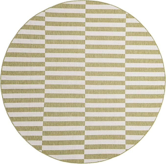 Unique Loom Outdoor Striped Collection Area Rug - Striped (7' 10" Round Green/Ivory)