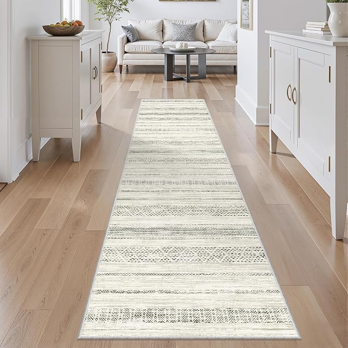 Miukiki Hallway 2x8 Runner Rug Washable Non Slip Kitchen Rug Grey | Soft Low Pile Long Floor Runner for Entryway Bedroom Laundry Room, Indoor Foldable Carpet with Rubber Backing 2'x8'